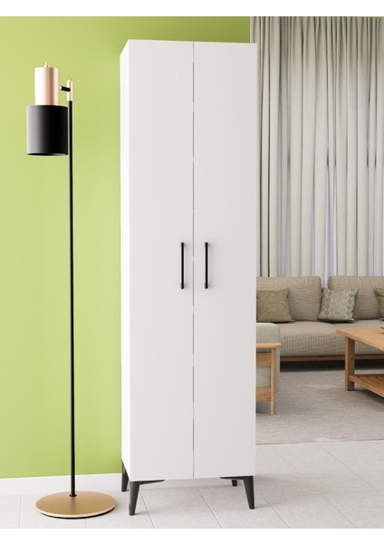 Beyaz Ayakkabılık Çok Amaçlı Dolap | 8 Raflı 2 Kapaklı %100 Mdf Kiler Dolabı | Antre, Banyo, Giriş Için Şık Depolama Ünitesi (AYK03)