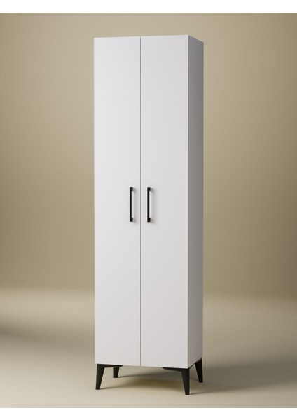 Beyaz Ayakkabılık Çok Amaçlı Dolap | 8 Raflı 2 Kapaklı %100 Mdf Kiler Dolabı | Antre, Banyo, Giriş Için Şık Depolama Ünitesi (AYK03)