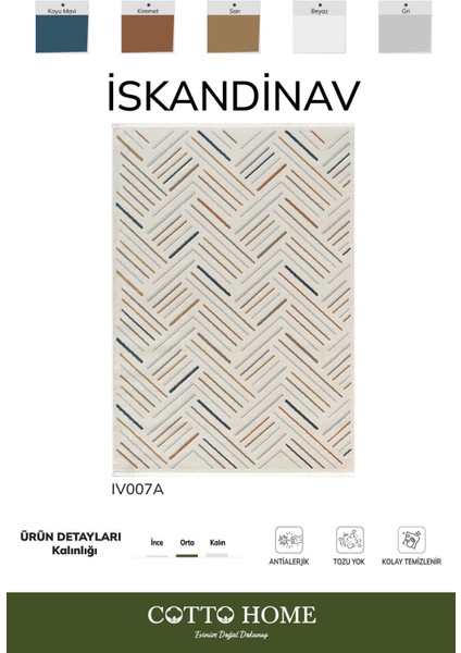 Iskandinav IV007A Krem Halı Renkli Çizgi Detaylı Bohem Antialerjik Pamuk Taban