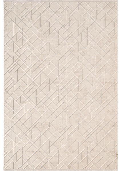 Crown CR005W Krem Halı Modern Detaylı Pamuk Taban Akrilik Tozuaz Salon Yatak Odası Koridor Halısı