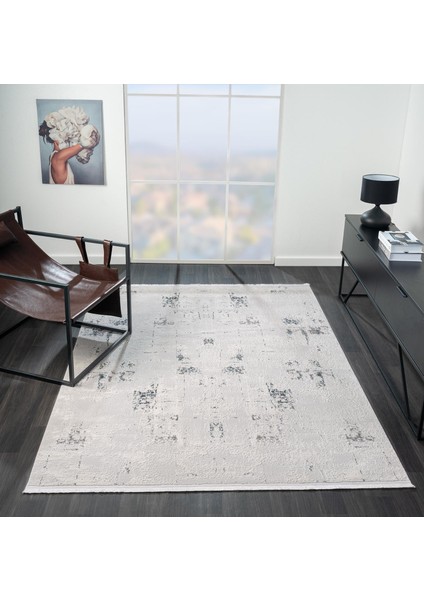 Quatro QU008A Gri Halı Modern Desen Antialerjik Pamuk Taban Salon Halısı Yatak Odası Mutfak Koridor