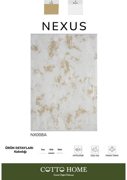 Nexus NX008A Krem Halı Modern Desen Antialerjik Pamuk Taban Salon Halısı Yatak Odası Mutfak Koridor
