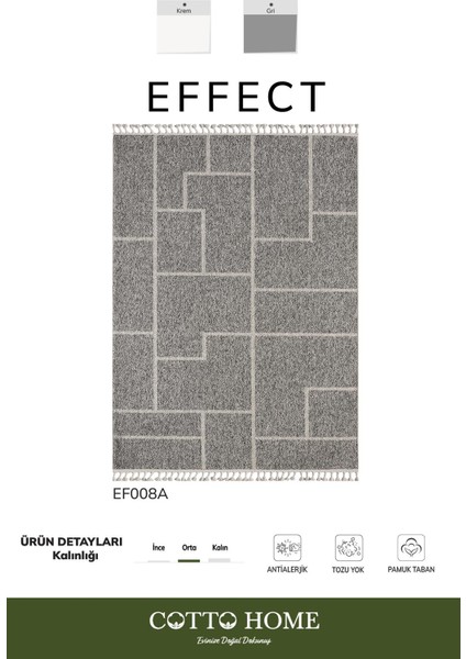 Effect EF008A Antrasit Halı Geometrik Antialerjik Jüt Taban Salon Yatak Odası Mutfak Koridor Halısı