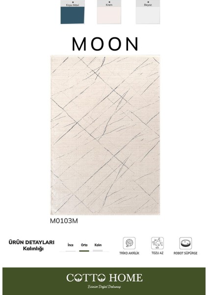 Moon MO103M Krem Halı Modern Lacivert Detaylı Akrilik Pamuk Taban Salon Halısı Yatak Odası Koridor fiyatları