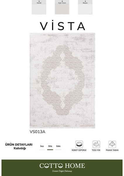 Vista VS013A Beyaz Halı Klasik Desen Antialerjik Pamuk Taban Yıkanabilir Salon Halısı Yatak Odası