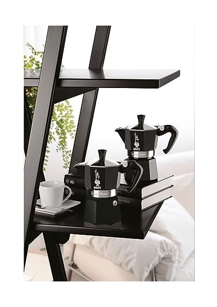 Moka Renk: Ocak Plakası Için Ikonik Espresso Makinesi, Gerçek Italyan Kahvesi, Moka Demliği, 1 Fincan (60 Ml), Alüminyum, Siyah