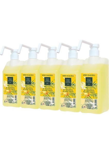 Klasik Limon Kolonyası Sprey Başlıklı 1 Lt x 5 Adet
