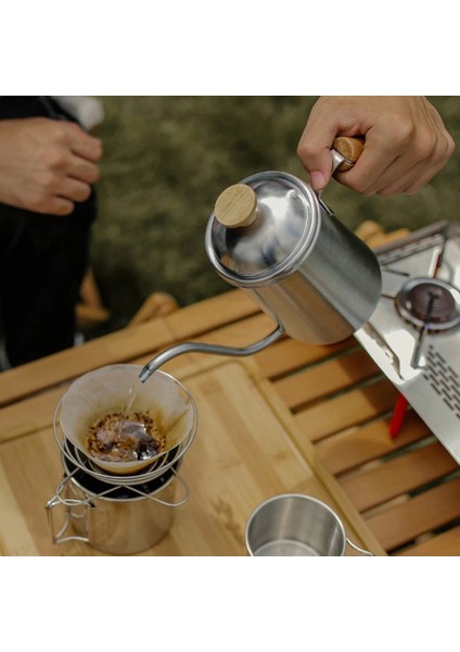 1.2l Şekillendirme 650ML Kalınlaşmış Paslanmaz Çelik Gooseneck Bacalı Kahve Su Isıtıcısı, Ahşap Saplı Uzun Ince Boyun Ev Kamp El Damla (Yurt Dışından)