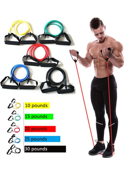 Kırmızı Stil 5 Seviye Çekme Halatı Fitness Egzersizleri Kolları ile Direnç Bantları Yoga Elastik Halat Eğitmeni Gym Fitness Band Güç Eğitimi (Yurt Dışından) fiyatları