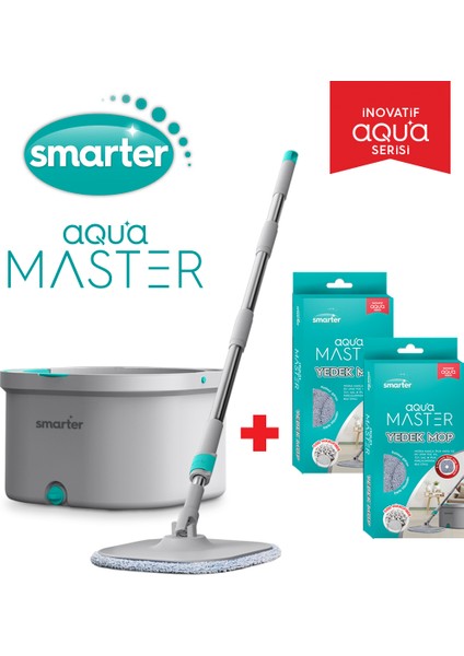 Aqua Master Temizlik Seti + 2 Adet Yedek Mop Temiz & Kirli Suyu Ayırma Özelliği Otomatik Temizlik Seti Mop Paspas