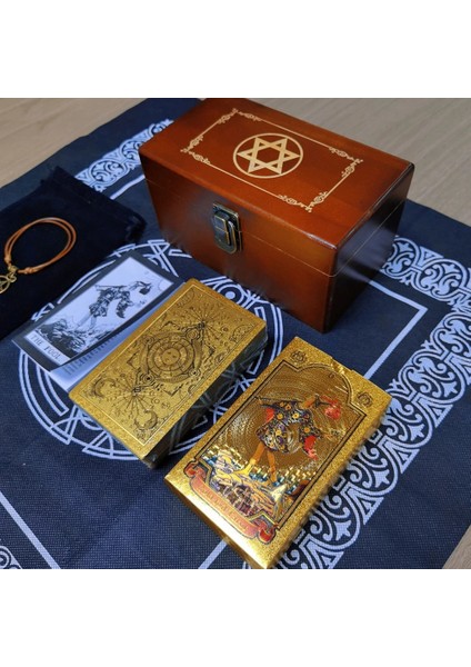 Ahşap Kutu Stili Hediye Kutusu Lüks Set Altın Folyo Tarot Kartı Sıcak Damgalama Pvc Su Geçirmez Aşınmaya Dayanıklı Masa Oyunu Solitaire Kehanet Satranç (Yurt Dışından)