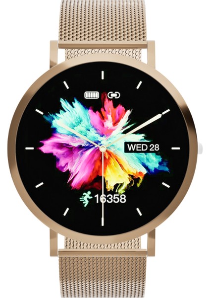 LW43 Gold Kasa 43 mm Gold Çelik Hasır Kordon Akıllı Saat