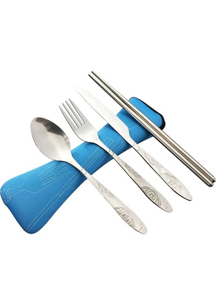 Gök Mavisi Tarzı Et Paslanmaz Çelik Çatal Kaşık Yemek Çubukları Seyahat Kamp Çatal Bıçak Takımları Sofra Takımı Ed-G (Yurt Dışından) indirimleri