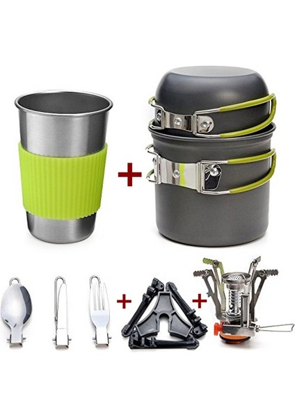 No.3 Tarzı Alüminyum Alaşım Açık Kamp Gezisi Tencere Kamp Pot Yürüyüş Turist Sofra Seti Katlanır Kaşık Mini Gaz Sobası (Yurt Dışından) modelleri