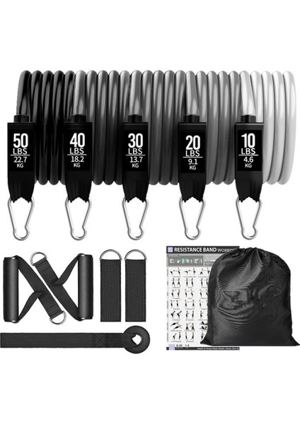 Set A-150LBS-11PCS Stili 150LBS Direnç Bantları Seti Fitness Egzersiz Salonu Çekme Halatı Yoga Tüpü Spor Elastik Ganimet Bantları Ev Için Egzersiz Ekipmanları (Yurt Dışından)