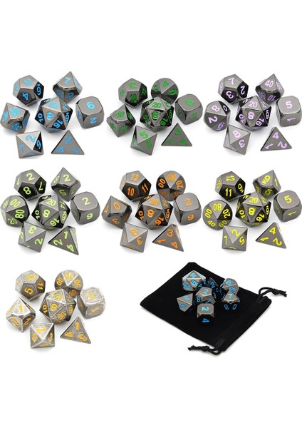 B1 Stili Dnd Rpg Oyunları ve Matematik Öğretimi Için Siyah Krom Metal Zar Siyah Küçük Kese Dahil (Yurt Dışından) fiyatları