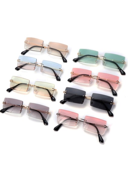 Ben Stil Moda Küçük Dikdörtgen Güneş Gözlüğü Yaz UV400 Gözlük Yeni Trendy Kadın Erkek Çerçevesiz Bisiklet Retro Güneş Gözlükleri Shades (Yurt Dışından)