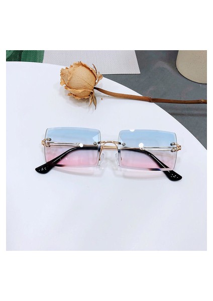 Ben Stil Moda Küçük Dikdörtgen Güneş Gözlüğü Yaz UV400 Gözlük Yeni Trendy Kadın Erkek Çerçevesiz Bisiklet Retro Güneş Gözlükleri Shades (Yurt Dışından)