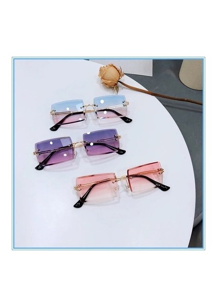 Ben Stil Moda Küçük Dikdörtgen Güneş Gözlüğü Yaz UV400 Gözlük Yeni Trendy Kadın Erkek Çerçevesiz Bisiklet Retro Güneş Gözlükleri Shades (Yurt Dışından)