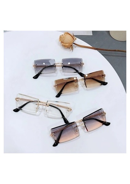 Ben Stil Moda Küçük Dikdörtgen Güneş Gözlüğü Yaz UV400 Gözlük Yeni Trendy Kadın Erkek Çerçevesiz Bisiklet Retro Güneş Gözlükleri Shades (Yurt Dışından)