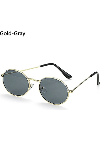 Altın-Gri Tarzı Retro Alaşım Güneş Gözlüğü Kadın Metal Yuvarlak Güneş Gözlüğü Kadın Vintage Oval Güneş Gözlükleri Erkekler Için Lüks Tasarımcı Gafas De Sol (Yurt Dışından)