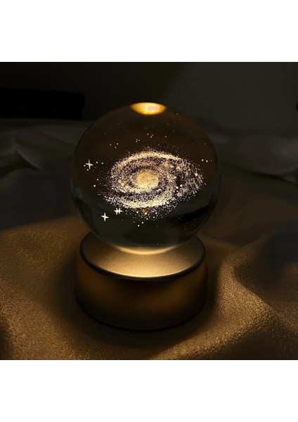 Kristal Cam Küre Renk Değiştiren LED Işıklı Gece Lambası Dekoratif Hediyelik Tozbulutu Galaxy