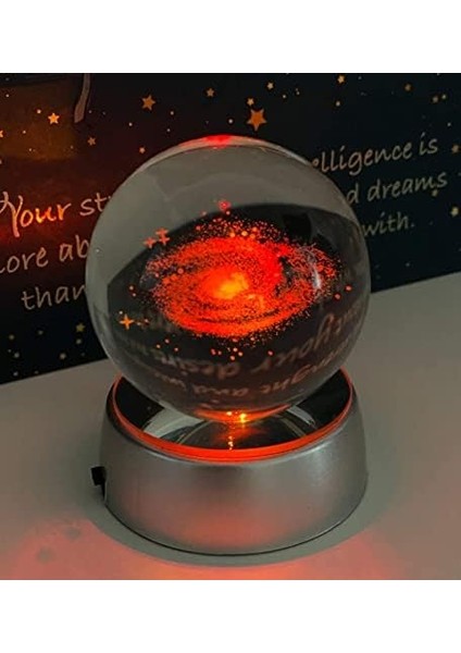 Kristal Cam Küre Renk Değiştiren LED Işıklı Gece Lambası Dekoratif Hediyelik Tozbulutu Galaxy