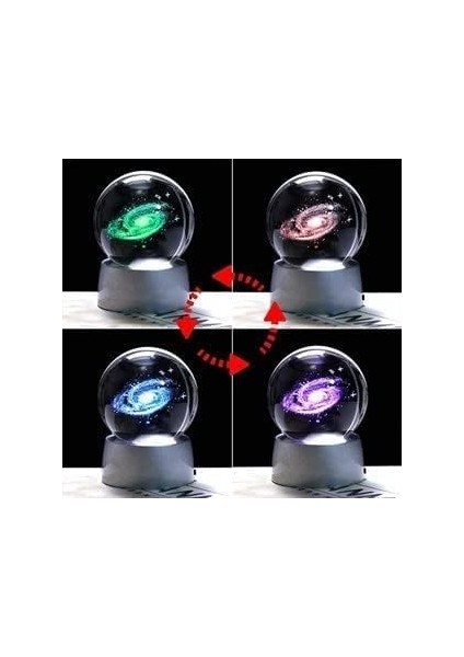 Kristal Cam Küre Renk Değiştiren LED Işıklı Gece Lambası Dekoratif Hediyelik Tozbulutu Galaxy