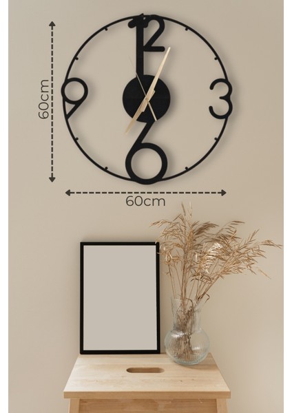 Türkçe Rakamlı Dekoratif Siyah Metal Duvar Saati 60X60CM