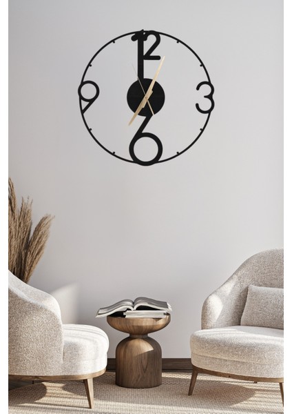Türkçe Rakamlı Dekoratif Siyah Metal Duvar Saati 60X60CM