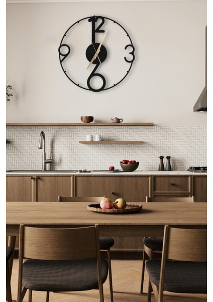 Türkçe Rakamlı Dekoratif Siyah Metal Duvar Saati 60X60CM