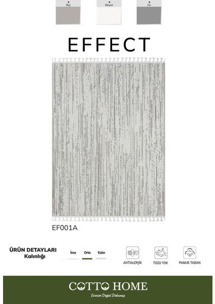 Effect EF001A Gri Halı Modern Desenli Antialerjik Jüt Taban Salon Halısı Yatak Odası Mutfak Koridor fiyatları
