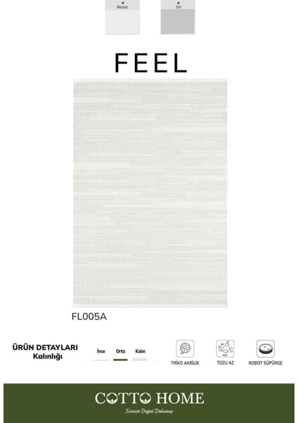 Feel FL005A Beyaz Halı Modern Desen Akrilik Tozu Az Pamuk Taban Salon Halısı Yatak Odası Koridor