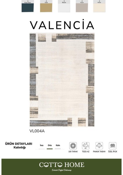 Valencıa VL004A Modern Desen Krem Halı Özel Akrilik Iplik Pamuk Taban Tozu Az Salon Halısı