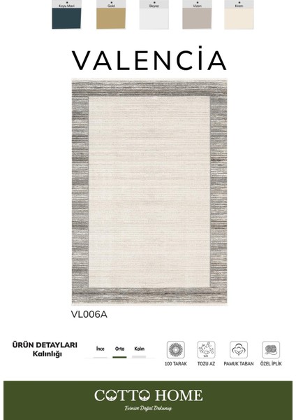 Valencıa VL006A Çerçeveli Desen Krem Halı Özel Akrilik Iplikli Pamuk Taban Tozu Az Salon Halısı