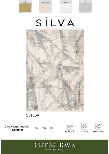 Sılva SL105A Krem Halı Geometrik Desen Antialerjik Pamuk Taban Salon Halısı Yatak Odası Mutfak Koridor