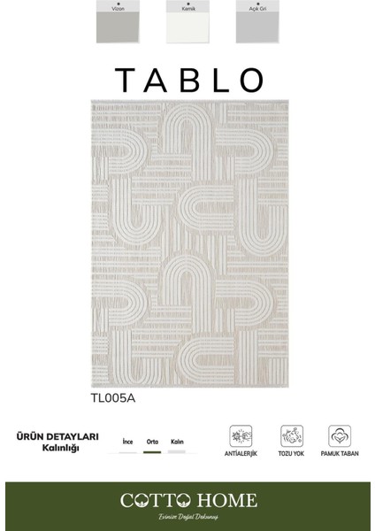 Tablo TL005A Krem Halı Geometrik Desen Antialerjik Pamuk Taban Yıkanabilir Salon Halısı Yatak Odası fiyatları