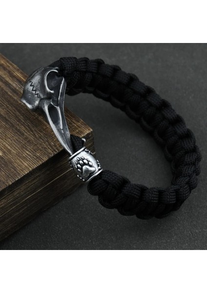 Stil 2 Ayı Pençe Uzunluğu 23 cm Odin Karga Iskelet Bilezik Vikings Kartal Kafası Kolye Rune Boncuk Paracord Halat Iskandinav Korsanları Rune Valknut Muska Takı Hediye (Yurt Dışından)