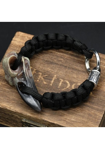 Stil 2 Ayı Pençe Uzunluğu 23 cm Odin Karga Iskelet Bilezik Vikings Kartal Kafası Kolye Rune Boncuk Paracord Halat Iskandinav Korsanları Rune Valknut Muska Takı Hediye (Yurt Dışından)
