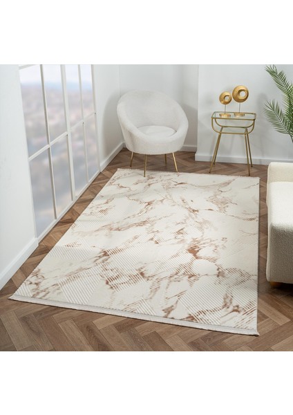Scala SC011A Beyaz Halı Geometrik Desenli Tozu Az Akrilik Salon Halısı Yatak Odası Mutfak Koridor
