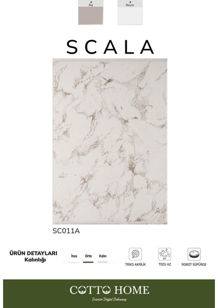Scala SC011A Beyaz Halı Geometrik Desenli Tozu Az Akrilik Salon Halısı Yatak Odası Mutfak Koridor