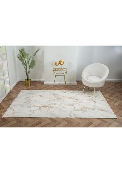 Scala SC011A Beyaz Halı Geometrik Desenli Tozu Az Akrilik Salon Halısı Yatak Odası Mutfak Koridor