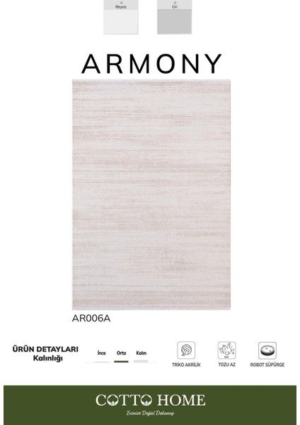 Armony AR006A Bej Halı Modern Desenli Akrilik Pamuk Taban Tozu Az Salon Halısı Yatak Odası Koridor