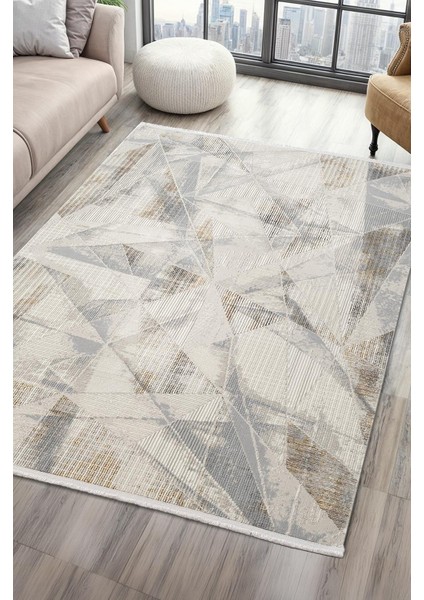Sılva SL105A Krem Halı Geometrik Desen Antialerjik Pamuk Taban Salon Halısı Yatak Odası Mutfak Koridor