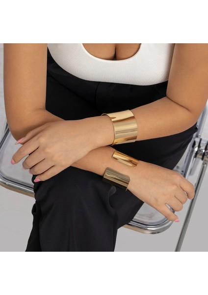 Parlak Gümüş 2 Abartılı Büyük Ağır Metal Parlak Açık Bilezik Kadın Punk Büyük C Şekli Çingene Geniş Manşet Kol Bandı Kol Bilezik Takı Steampunk (Yurt Dışından) fırsatları