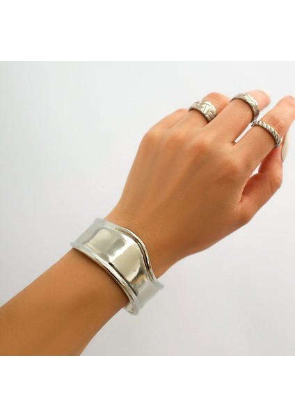 Parlak Gümüş 6 Abartılı Büyük Ağır Metal Parlak Açık Bilezik Kadın Punk Büyük C Şekli Çingene Geniş Manşet Kol Bandı Kol Bilezik Takı Steampunk (Yurt Dışından)