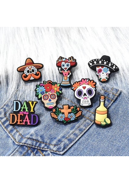 PIN-XH-636-19 1 Adet Meksika Ölülerin Günü Çiçek Kafatası Emaye Pimleri Iskelet Kafa Şampanya Yaka Pin Pvc Rozetleri Cadılar Bayramı Hediye Broş (Yurt Dışından) indirimleri