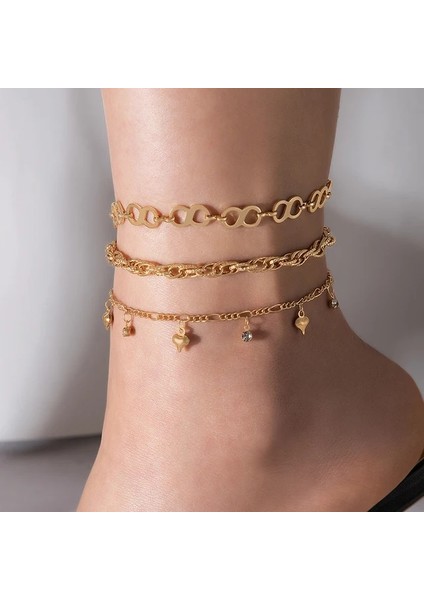 23141-GOLD Tocona 3 Adet/takım Renkli Rhinestone Püskül Halhal Kadınlar Için Altın Ağır Metal Kalın Ayak Zinciri Ayarlanabilir Takı 16591 (Yurt Dışından)