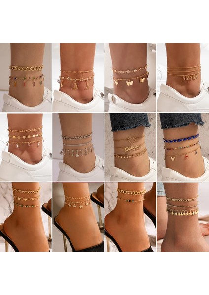 23114-GOLD Tocona 3 Adet/takım Renkli Rhinestone Püskül Halhal Kadınlar Için Altın Ağır Metal Kalın Ayak Zinciri Ayarlanabilir Takı 16591 (Yurt Dışından) fiyatları