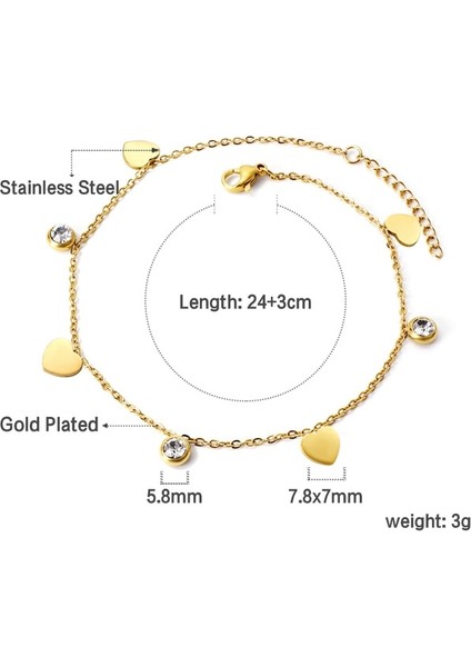 146G Kalp Luxusteel Paslanmaz Çelik Halhal Kadınlar Altın Kaplama Yuvarlak Taşlı Kristal Rhinestone Charm Alerji Ayak Zinciri Plaj Takı (Yurt Dışından)